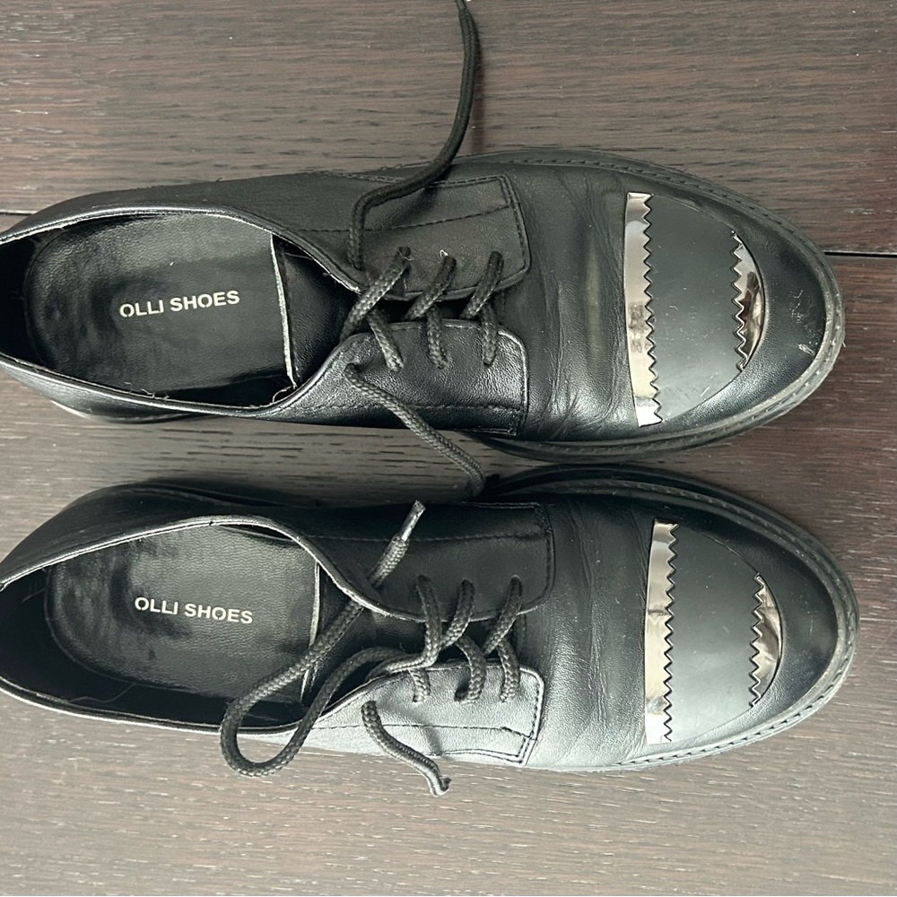 Olli Women’s  Black Leather Derby Shoes with Toe Embellishments. Size EU 38 - Picture 14 of 16